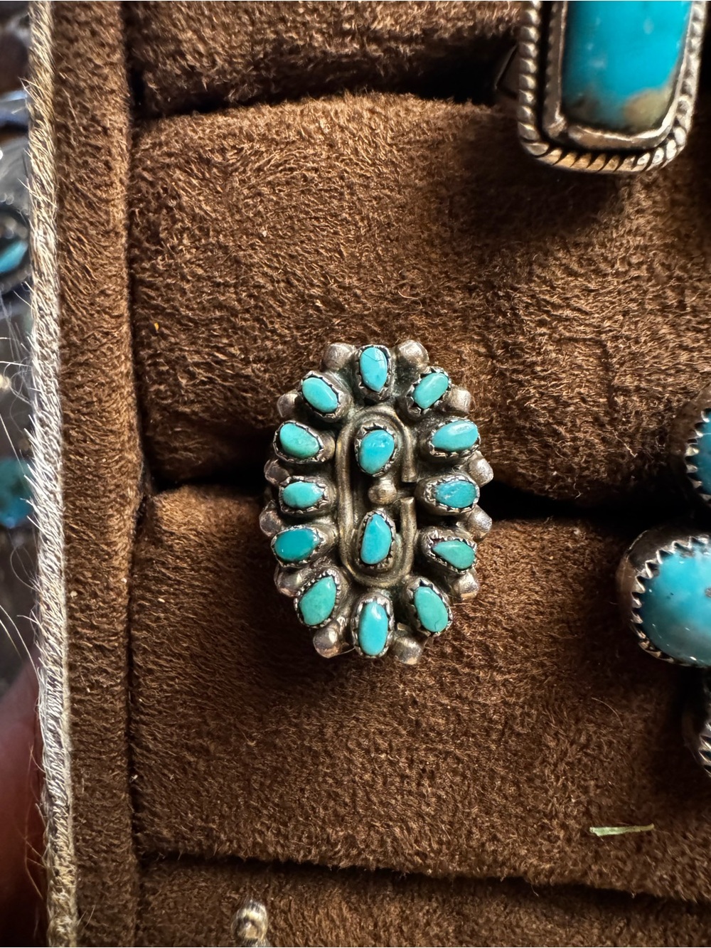 Vintage Handmade Turquoise Cluster  Ring-Native size 6
